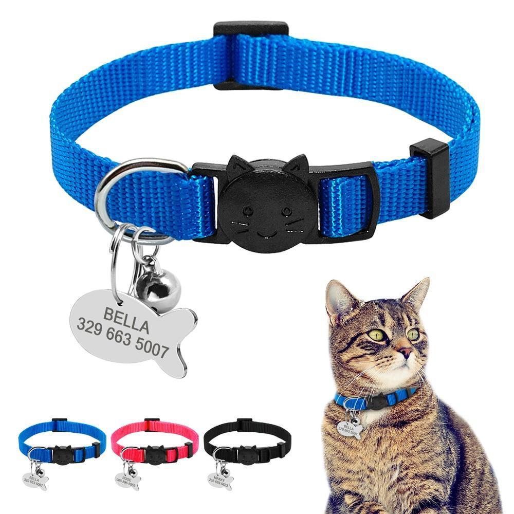 Collier en nylon - Produit 3 en 1 : collier, clochette et médaillon poisson personnalisé Bonheur de Chat Collier en nylon - Produit 3 en 1 : collier, clochette et médaillon poisson personnalisé