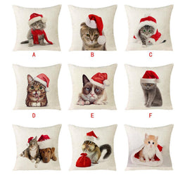 Bonheur de Chat Housse de Coussin Chat Noël 45x45 cm en 7 modèles