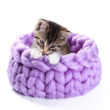 Bonheur de Chat Panière pour chat en laine tréssée très chalereuse pour l'hiver en 3 couleurs
