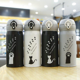 Bonheur de Chat Thermos portable en acier inoxydable dessin de chat - 350ml