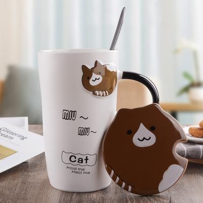 Mug chat coloré créatif résistant à la chaleur avec couvercle, tasse de  450ml, chaton café, tasses en céramique pour enfants, verres de bureau,  cadeau