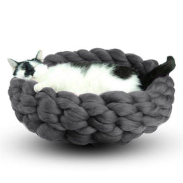Bonheur de Chat Panière pour chat en laine tréssée très chalereuse pour l'hiver en 2 tailles