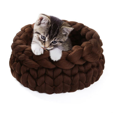 Bonheur de Chat Panière pour chat en laine tréssée très chalereuse pour l'hiver en 3 couleurs